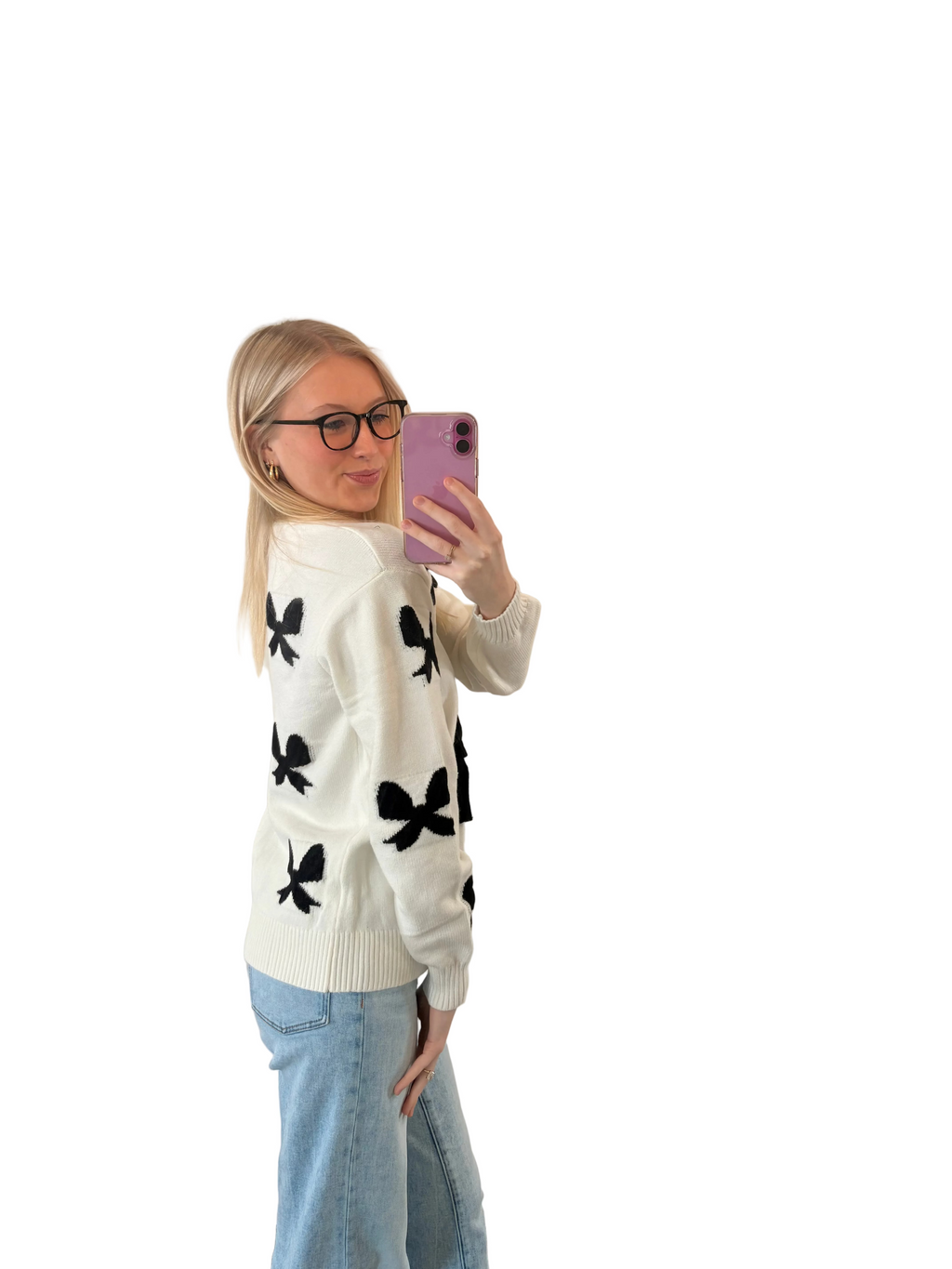 White Lace-up Bow Pattern Sweater Cardigan