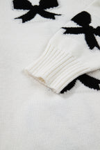 White Lace-up Bow Pattern Sweater Cardigan