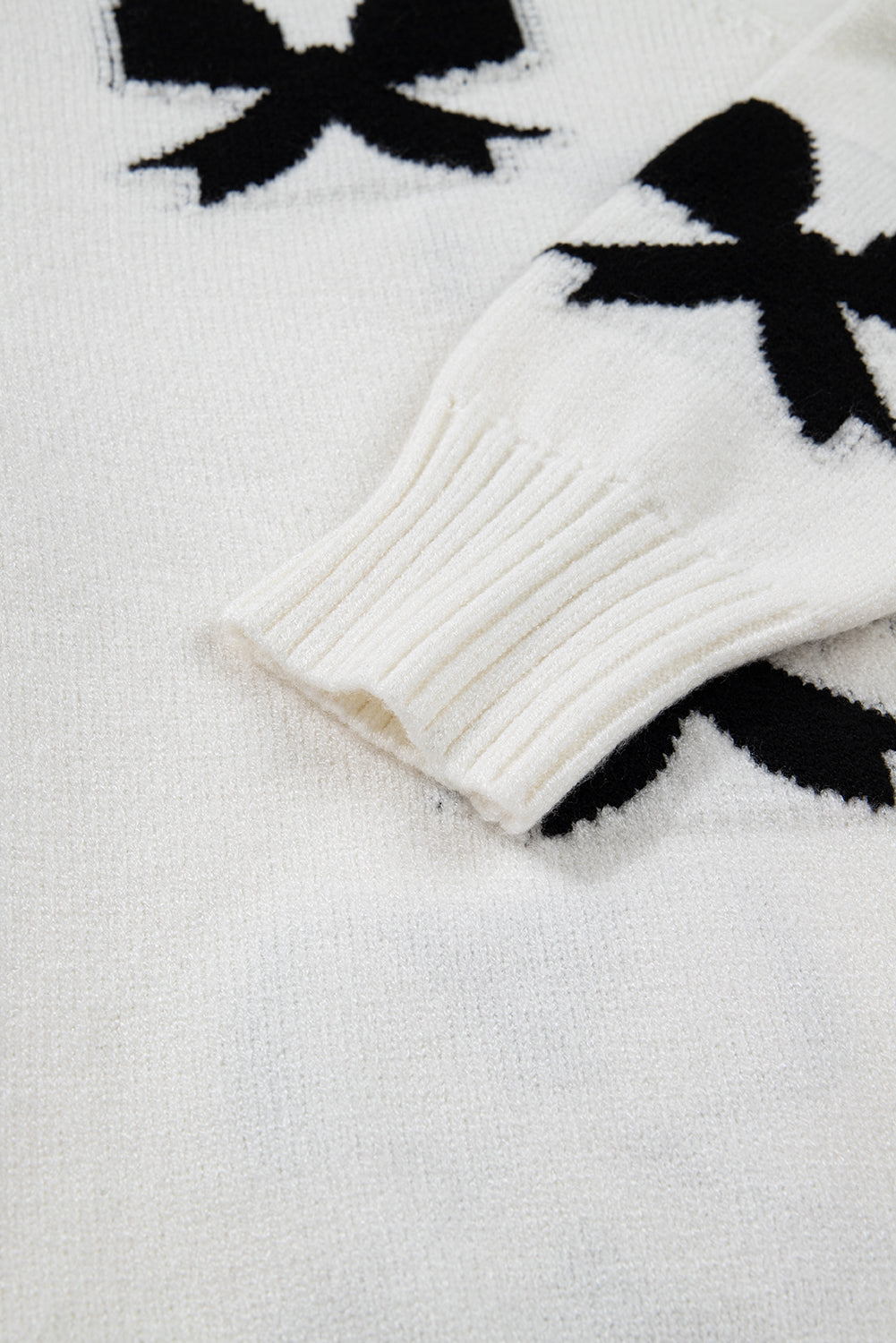 White Lace-up Bow Pattern Sweater Cardigan