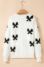 White Lace-up Bow Pattern Sweater Cardigan