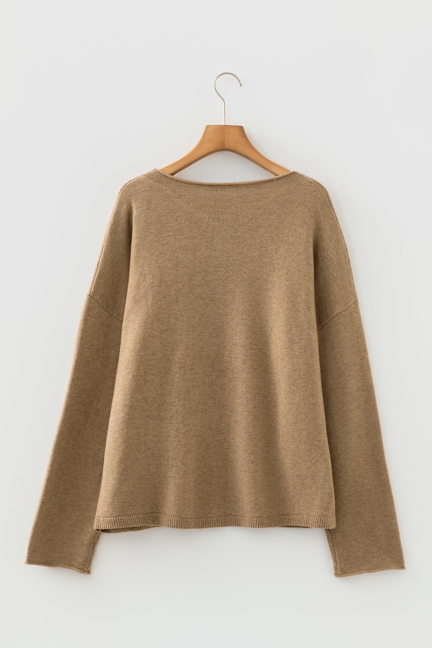 Simply Taupe Contrast Frilled Lace Trim Loose Cardigan Sweater