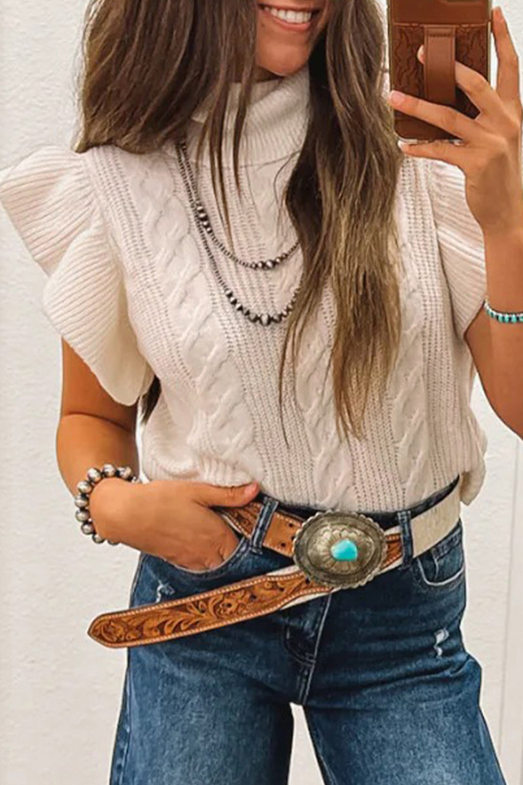 Ruffle Sleeve Knit Top 🤍